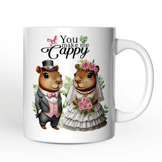 Cute Married Couple Capybara Mug, You Make Me Cappy Romantic Wedding Gift {4}