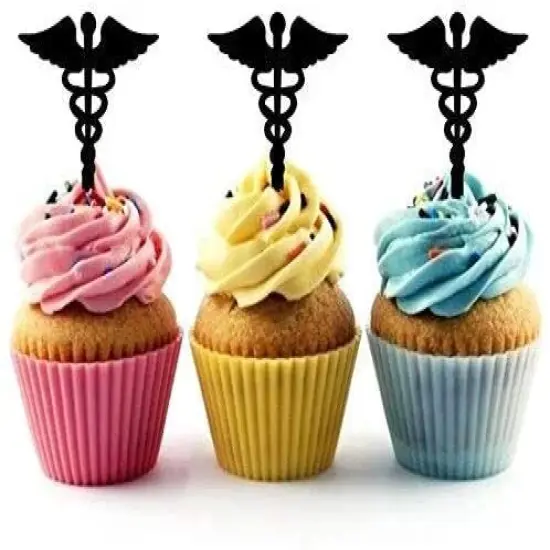 Caduceus Medical Symbol Silhouette Acrylic Cupcake Toppers 12 pcs {1}