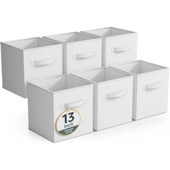 Sorbus 6 Pack 13 Inch Foldable Storage Cubes with Handles- for Organizing Home, Shelves, Nursery, Playroom, Closet and More White {1}