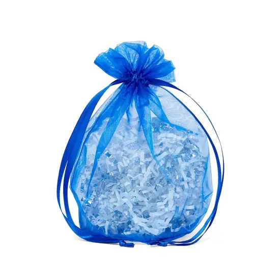 Wide Round Flat Bottom Organza Bags 6 1/2 '' X 4 '' X 7 '' for Decorative Favors Royal Blue {2}