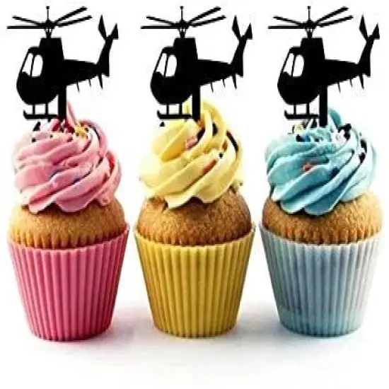 Helicopter Silhouette Acrylic Cupcake Toppers 12 pcs {1}