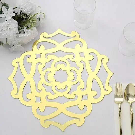 6 Metallic Gold 13 in Cardboard PLACEMATS Laser Cut Flower Design Party Events {3}