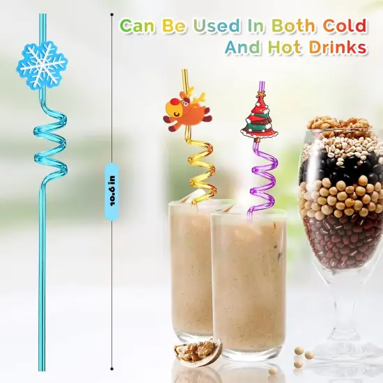 24 Christmas Party Favors for Kids, Christmas Party Decorations Supplies, Xmas Candy Bags Supplies, Christmas Goodie Gifts, Drinking Straws with 2 Cleaning Brushes {3}