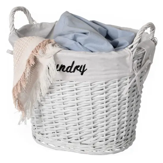 Wickerwise Handwoven Laundry Basket with Liner & Handles - Boho Decorative Storage Hamper for Clothes Blankets Pillows and Towels - Ideal for Laundry Room Bathroom Bedroom and Living Room White {11}