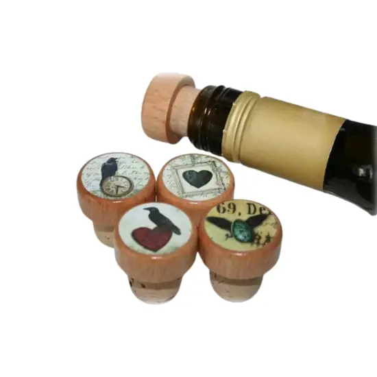 Kitcheniva 1 Pc Raven Wine Stoppers Wine lover Wood Stopper Bird Crow {2}