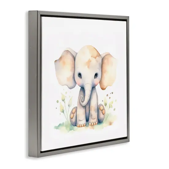 Stupell Industries Sitting Baby Elephant Framed Floater Canvas Wall Art Design by Andrea Haase {3}