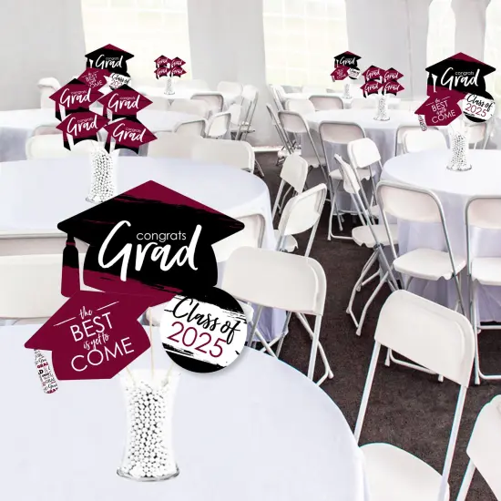 Big Dot of Happiness 2025 Maroon Graduation Party Centerpiece Sticks - Showstopper Table Toppers - 35 Pieces {3}