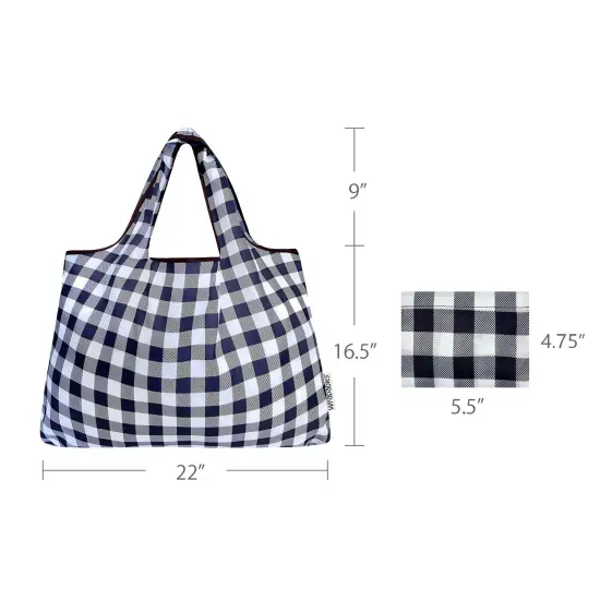Wrapables Large Foldable Tote Nylon Reusable Grocery Bags, Black Checkers {2}