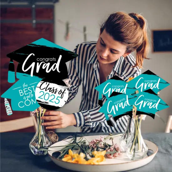 Big Dot of Happiness 2025 Teal Graduation Party Centerpiece Sticks - Showstopper Table Toppers - 35 Pieces {4}