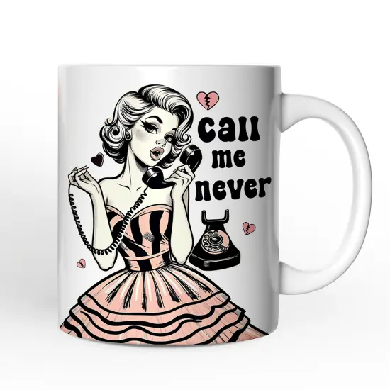 Retro Anti-Valentine Pinup Girl Mug, Call Me Never Funny Gift {3}
