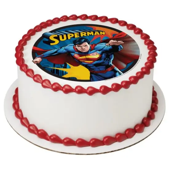 Superman Up, Up and Away PhotoCake&reg; Edible Cake Topper Icing Image for 8 inch round cake or larger {1}