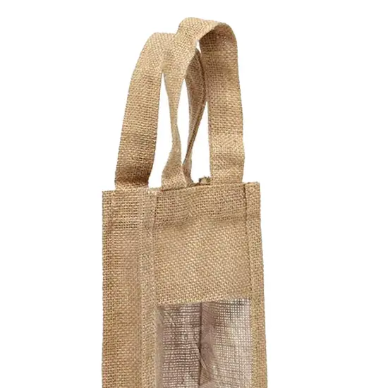 Jute Wine Bag with Window 4.75" x 3.94" x 13.75" Elegant and Functional {4}