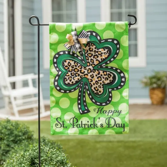 Animal Print Shamrock St Patricks Day Garden Flag 2 Sided Burlap {2}