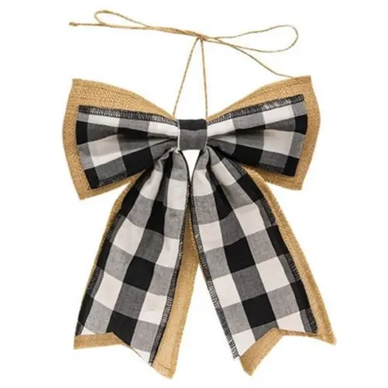 Black & White Buffalo Check & Burlap Bow {1}