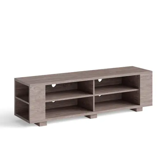 Wooden TV Stand with 8 Open Shelves for TVs up to 65 Inch Flat Screen Light Brown {7}
