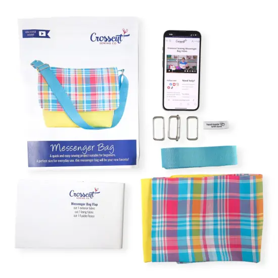 Crosscut Sewing Co.&reg; Messenger Bag Sewing Project Kit for Beginners Madras yellow {6}