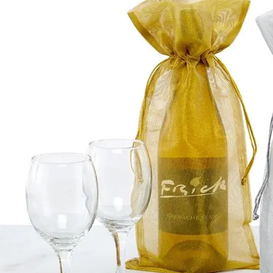 Elegant Metallic Fabric Wine Bags 6.5" x 15" {5}