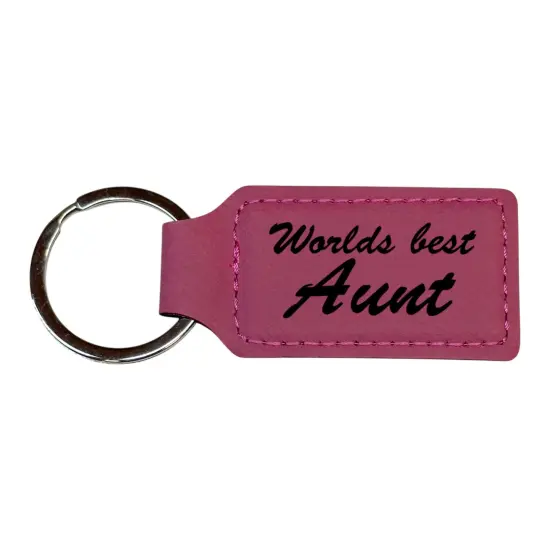 Keychain - Rectangle - Worlds best Aunt - Leather Rawhide/Black {3}