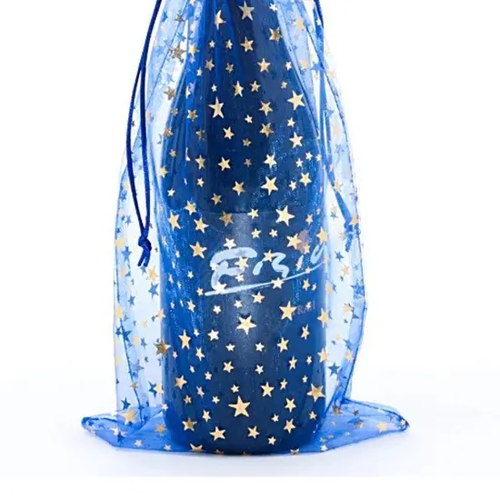 Wine Bottle Bags with Star Print 6.5" x 15" Organza {4}