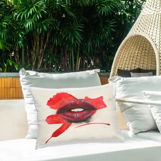Red Lips Paint Streak Outdoor Printed Pillow Design by Daniel Houston, 14 x 7 x 20 {2}