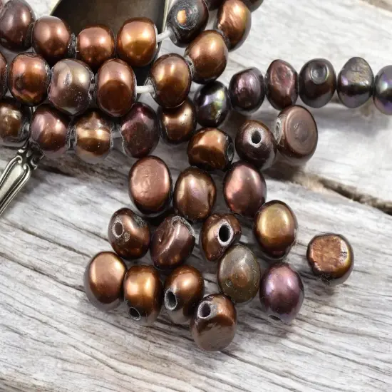 10-13mm Rusty Bronze Iris Large Hole Fresh Water Nugget Pearls (8" Strand) {1}