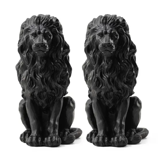 Set of 2 20.75"H Bronze/Black MGO Guardian Sitting Lion Statue 2pcs-20.75"H Black {5}