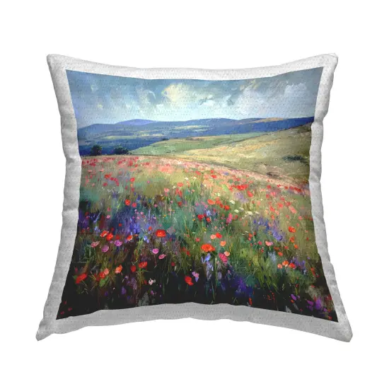 Rolling Meadow Flowers Outdoor Printed Pillow Design by Raymond Powers, 18 x 7 x 18 {1}