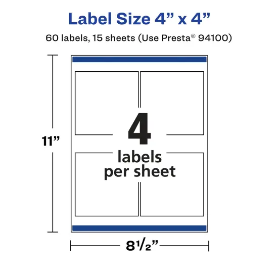 Avery Matte White Removable Square Labels with Sure Feed Technology, 4" x 4" {5}