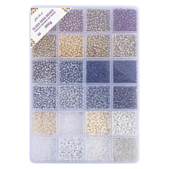 John Bead 12500pcs Assorted 24 Colors Glass Seed Beads 8/0 Jewelry Making Bead Box LightMetallicPalette {4}