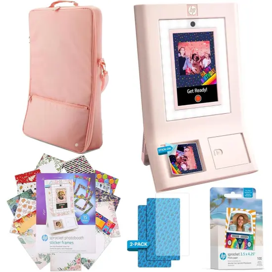 HP Sprocket Photobooth 3x4" Photo Printer Bundle w/Zink Paper, Case, Screen Protector & More White {7}