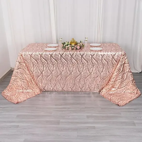 90x156 in Wavy Sequined Mesh Rectangle TABLECLOTH Party Events Home Decorations {3}