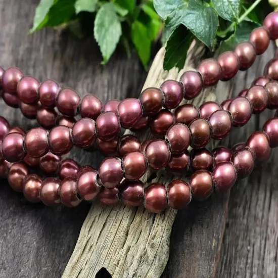 8mm Pink Bronze Large Hole Fresh Water Potato Pearls (8" Strand) {4}