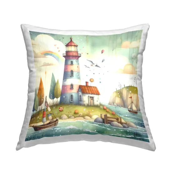 Lighthouse Cottage Scenery Decorative Printed Throw Pillow Design by LSR Design Studio, 18 x 7 x 18 {1}