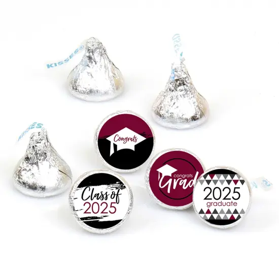 Big Dot of Happiness 2025 Maroon Graduation Party Round Candy Sticker Favors - Labels Fits Chocolate Candy (1 Sheet of 108) {1}