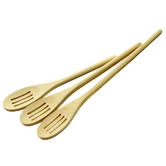 Chef Craft 3pc Maple Wood Kitchen / Mixing Slotted Spoon Set - 10, 12 & 14 inch {1}