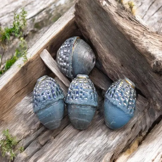 *8* 10x12mm Gold AB Washed Matte Dark Sky BlueAcorn Oval Beads {4}