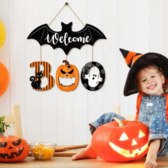 Spooky Bat Welcome Hanging Sign for Front Door {3}