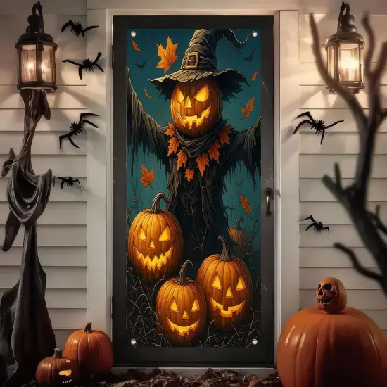 Pumpkin Scarecrow Door Cover Halloween {3}