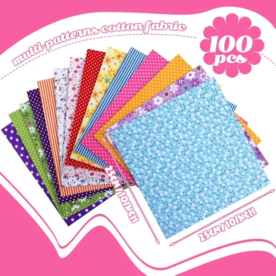 100 Pcs 10 x 10 Inch Cotton Fabric Squares Multicolor Precut {2}