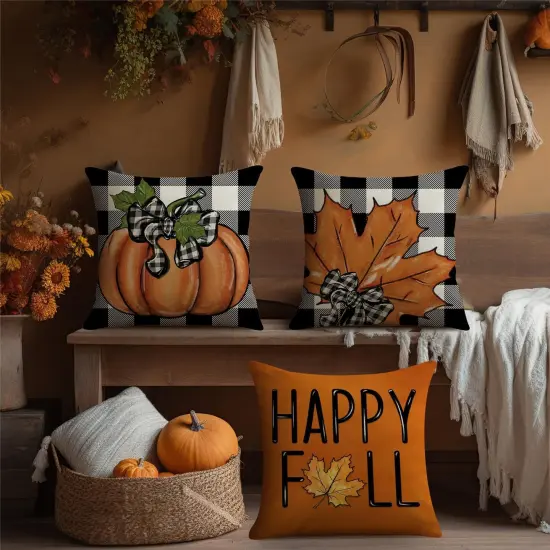 Fall Maple Leaf Pumpkin Throw Pillow Covers {6}