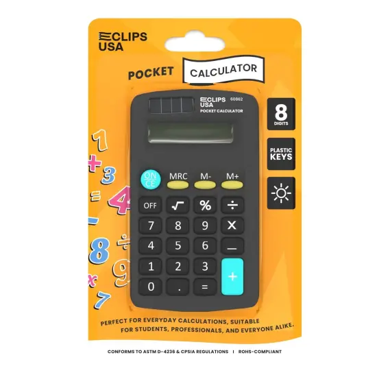 Pocket Calculator, 8 Functions, Solar Powered &ndash; 36 Ct {2}