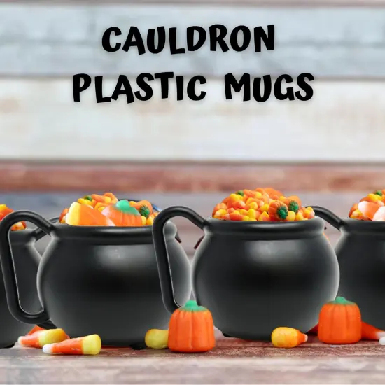 4E's Novelty Black Kettle Mugs 12 Pack, 12oz Plastic Cauldron Cups, BPA-Free Witch Party Favors, Halloween Mugs, St. Patrick&rsquo;s Day Pots of Gold, Wizard Party Supplies, Candy Holders & Decorations {5}