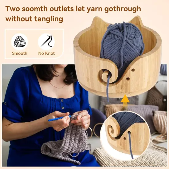 7 X 4inch Cat Yarn Bowl Set, Wooden Yarn Bowls for Crocheting {4}
