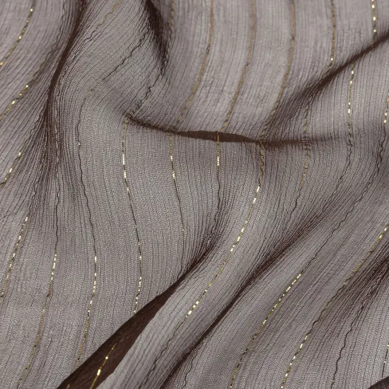 1 Yard Luxury Overlay Material Brown and Gold Metallic Pinstriped Crinkled Silk Chiffon 52 Inch Width {2}