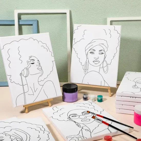 20 Pcs Stretched Pre Drawn Canvas Afro Queen Black Art(Vivid) {2}