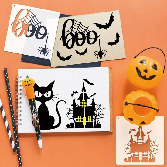 Halloween Hey Boo Spider Web Trick or Treat Witch Stencils(16 Halloween 7.87in) {2}
