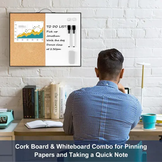 Small Whiteboard Cork Board - 12" X 16(Black- Half Cork & Half Whiteboard) {1}