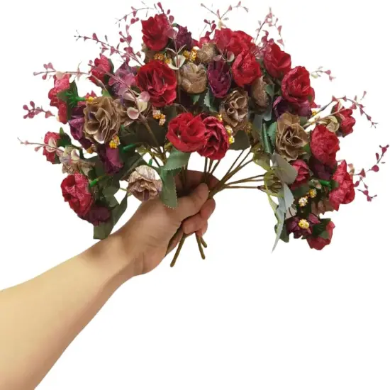 4 Bundles 21 Heads Artificial Fall Flowers Bouquets (Red Brown) {1}