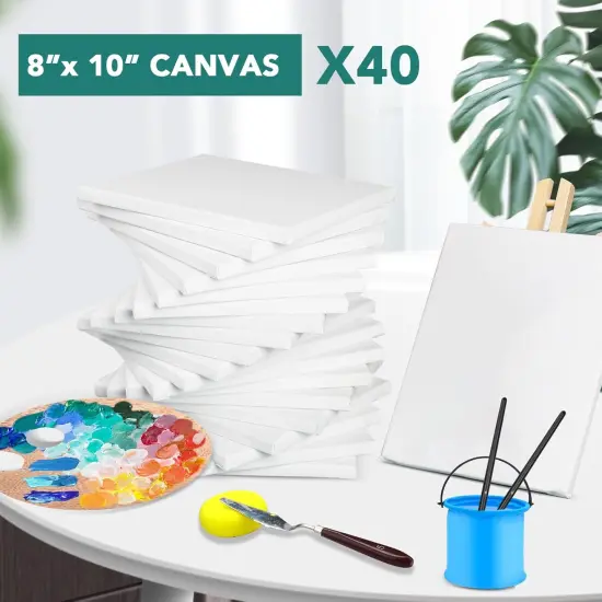 40Pack Stretched Canvas for Painting 8x10, Blank White Canvases for Painting - Primed Cotton, Art Canvases for Oil, Acrylic & Watercolor Paint. {4}