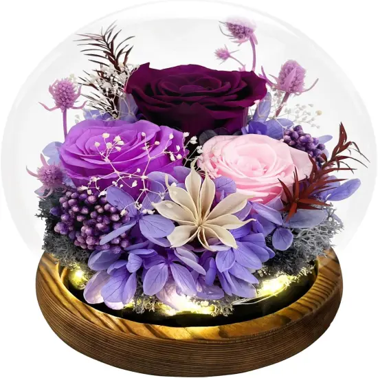 Gifts for Women Preserved Flowers in Glass Dome Long-Lasting Eternal Roses Mothers Day Birthday Gifts for Mom Grandma Wife Girlfriend Purple Forever Flowers for Delivery Prime {1}